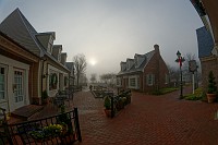 DSC_1919_2 Yorktown shops in the morning fog as the suns just begins to peek through.