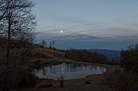 Moonrise over Spring Pond, morning clouds and deer